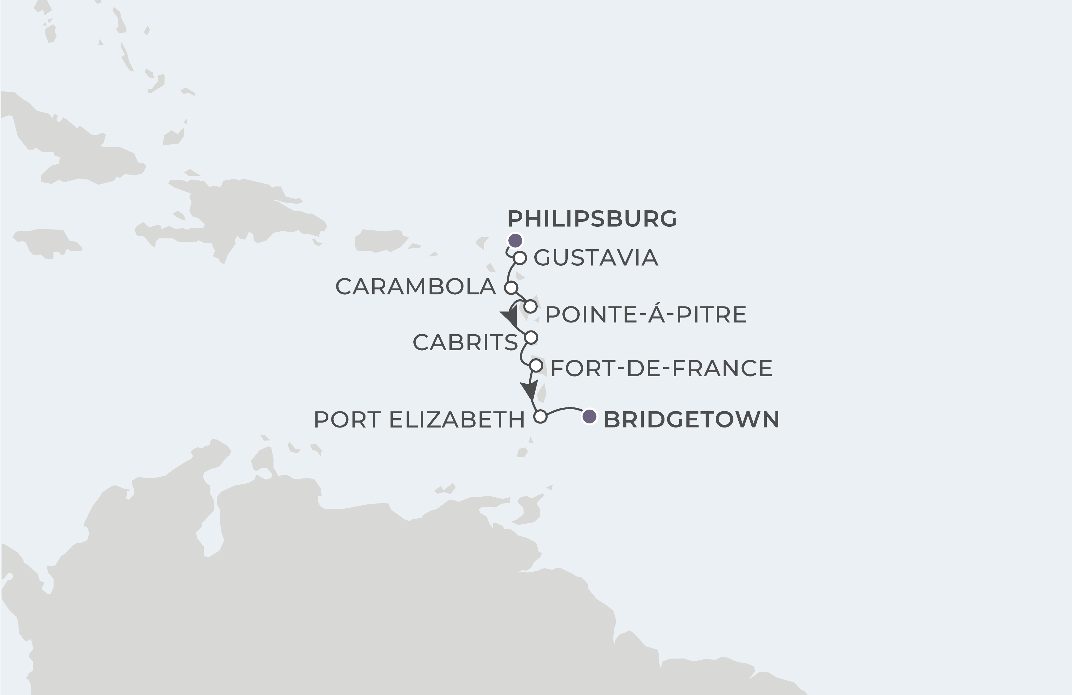 Philipsburg to Bridgetown Itinerary Map