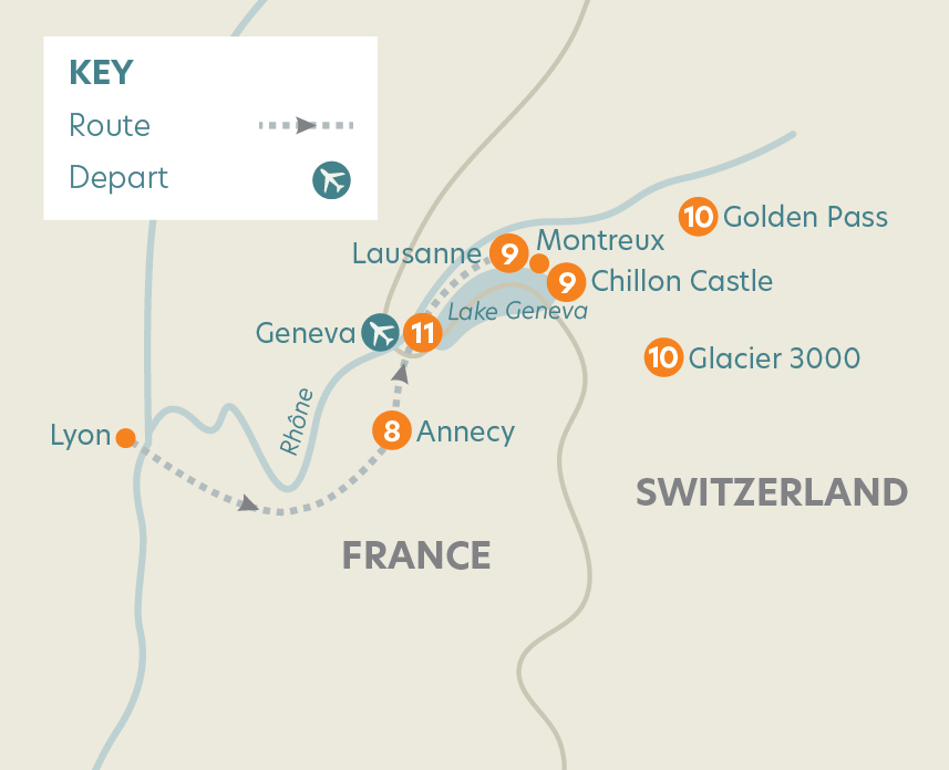 Burgundy, the River Rhône and Provence River Cruise with Lake Geneva and Golden Pass Extension