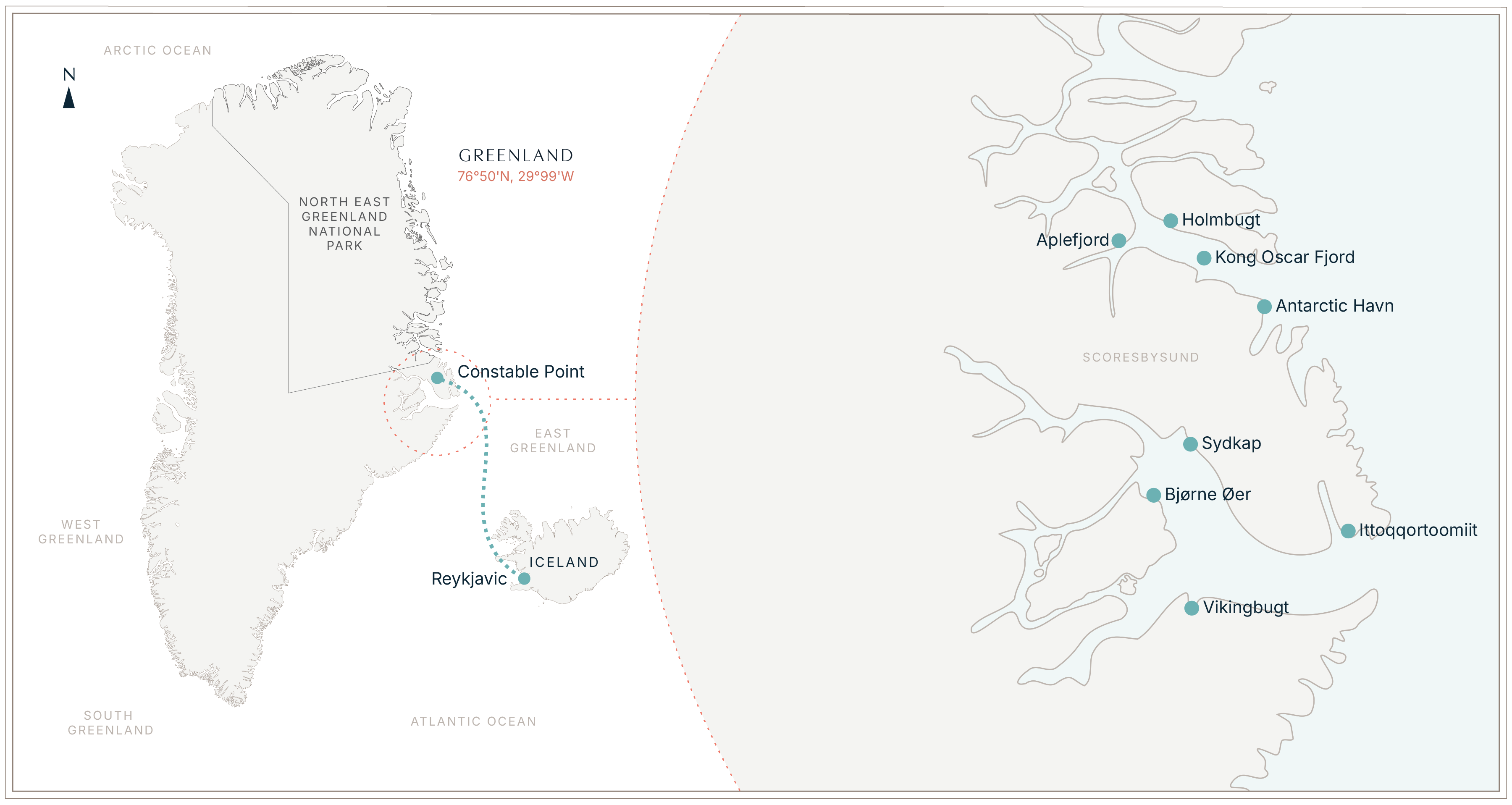 Northeast Greenland National Park Micro Cruise Itinerary Map